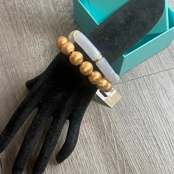 Gray and Gold Stretch Bracelets Set - Picture 5 of 7